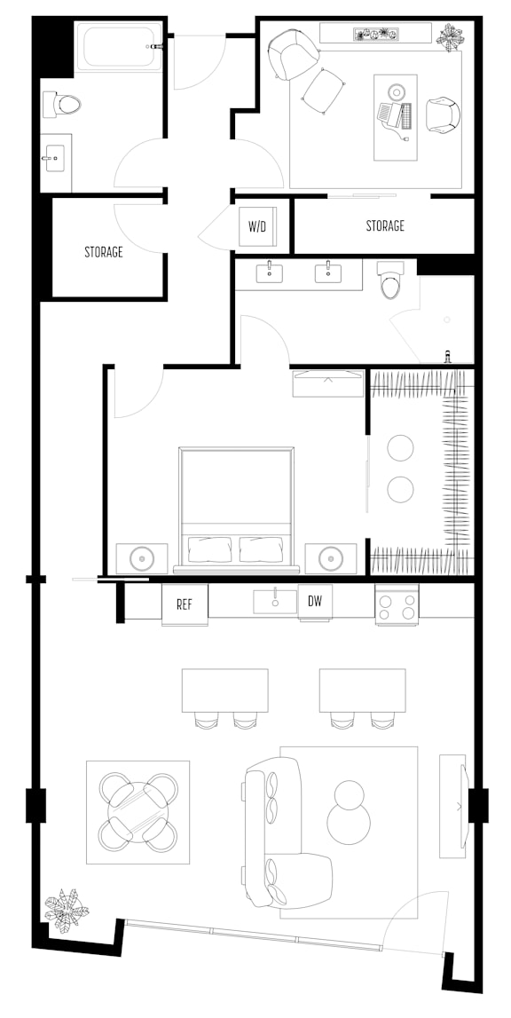 A floor plan of a house with labeled rooms such as "STORAGE" and "REF".